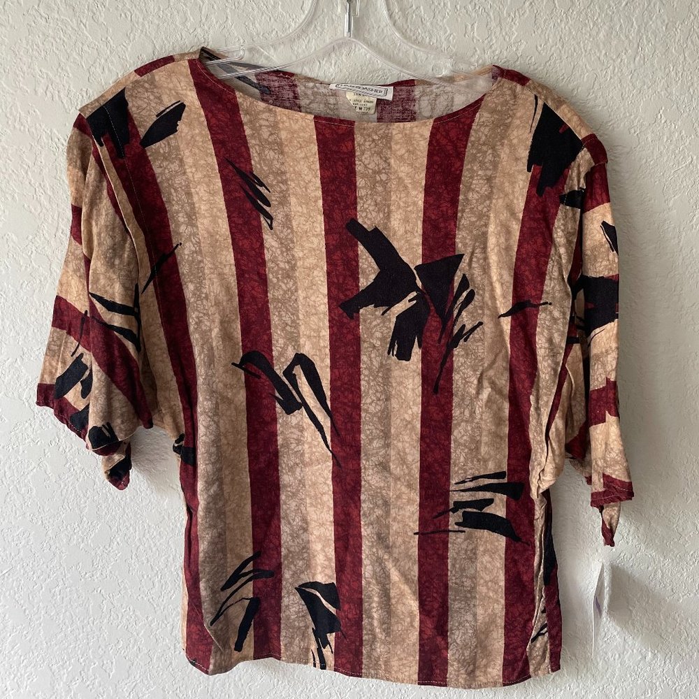 1990s Dolman Short Sleeve Red/Black/Beige Top